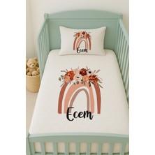 Lilabio %100 Pamuk Isme Özel Isimli 100X150 cm Pike Seti Güllü Gökkuşağı