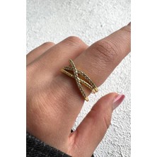 Leo'Stone Zirkon Taşlı Çarpaz Halatlı Tasarım Ayarlanabilir Kadın Yüzük