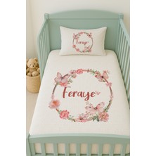 Lilabio %100 Pamuk Isme Özel Isimli 100X150 cm Pike Seti Kelebekli Çiçek Çemberi