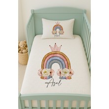 Lilabio %100 Pamuk Isme Özel Isimli 100X150 cm Pike Seti Örgülü Gökkuşağı