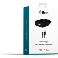 Aesco Ttec Akıllışarjcihazı Seyahat Şarj Aleti 2.1A + Lightning ile Uyumlu Kablo Siyah - 2SCS20LS