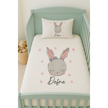 Lilabio %100 Pamuk Isme Özel Isimli 100X150 cm Pike Seti Sevimli Tavşan Kafası