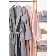 Nurpak Ekol 8 Parça Pamuklu Aile Bornoz Seti - Gri - Pudra