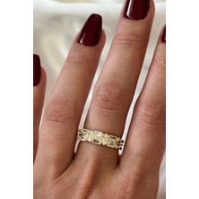 Leo'Stone Ithal Seri Zarif Baget Zirkon Taşlı Çift Sıra Görünüm Ayarlanabilir Kadın Çelik Yüzük