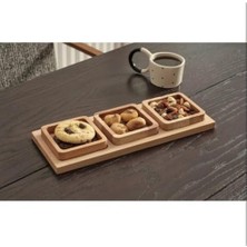 Aesco 3'lü Ahşap Sunumluk Seti – 3 Kare Kase ve 1 Uzun Sunum Tahtası – Şık ve Doğal Atıştırmalık Servis Seti, Çay Saati ve Kahvaltı Sunumları Için