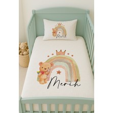 Lilabio %100 Pamuk Isme Özel Isimli 100X150 cm Pike Seti Gökkuşağı ve Küçük Ayıcık