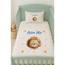 Lilabio %100 Pamuk Isme Özel Isimli 100X150 cm Pike Seti Sevimli Aslan Kafası