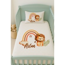 Lilabio %100 Pamuk Isme Özel Isimli 100X150 cm Pike Seti Gökkuşağı Aslan