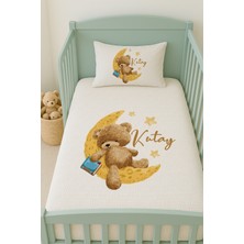 Lilabio %100 Pamuk Isme Özel Isimli 100X150 cm Pike Seti Kitaplı Ayıcık