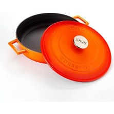 Aesco Metal Döküm Çok Amaçlı Yayvan Tencere, Trendy, 28 Cm, 3.51 L Hacim, Turuncu