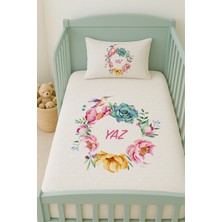 Lilabio %100 Pamuk Isme Özel Isimli 100X150 cm Pike Seti Kuşlu Çiçek Çemberi