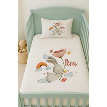 Lilabio %100 Pamuk Isme Özel Isimli 100X150 cm Pike Seti Lale Tutan Tavşan