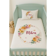 Lilabio %100 Pamuk Isme Özel Isimli 100X150 cm Pike Seti Sarı Çiçek Çemberi
