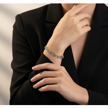 Doğal Kyanit Taşlı Gümüş Bileklik- Zarif 925 Ayar Gümüş & Altın Kaplamalı Ataş Zincir - Işıltılı Doğal Taş Takı - Her Anınız Için