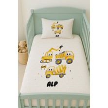 Lilabio %100 Pamuk Isme Özel Isimli 100X150 cm Pike Seti Sarı Kamyonlar