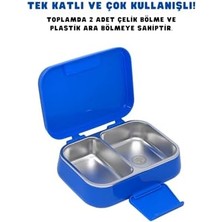 Aesco Bento 1030ML Lunchbox Tek Katlı 2 Bölmeli Paslanmaz Çelik Sefer Tası Yemek Kutusu (Mavi)