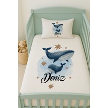 Lilabio %100 Pamuk Isme Özel Isimli 100X150 cm Pike Seti Balina ve Yavrusu