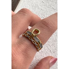 Leo'Stone V.ı.p Çift Renk Seri Golden Buckle Tasarım Zirkon Taşlı Ayarlanabilir Çelik Yüzük