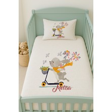 Lilabio %100 Pamuk Isme Özel Isimli 100X150 cm Pike Seti Scooterlı Tavşan