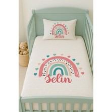 Lilabio %100 Pamuk Isme Özel Isimli 100X150 cm Pike Seti Kalpli Gökkuşağı