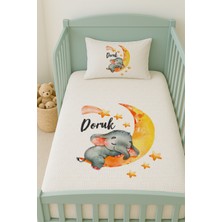 Lilabio %100 Pamuk Isme Özel Isimli 100X150 cm Pike Seti Uykucu Fil