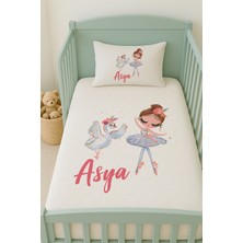 Lilabio %100 Pamuk Isme Özel Isimli 100X150 cm Pike Seti Balerin ve Kuğu