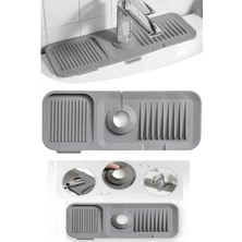 Aesco Musluk Mat, Eviye Matı,elastik Musluk Matı Su Tutucu Düzenleyici Kaydırmaz Taban Organizer Mutfak Banyo Lavabo, Silikon (Gri)