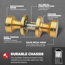 Aesco Pismo Iç Mahremiyet Kapı Kolu Kilidi Ile, Banyo ve Yatak Odası Için Kapı Kolu, Saten Pirinç, Yuvarlak, Anahtarsız Döndürmeli Kilit Kapı Kolu, Microban Koruması