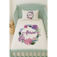 Lilabio %100 Pamuk Isme Özel Isimli 100X150 cm Pike Seti Ortanca Çiçeği