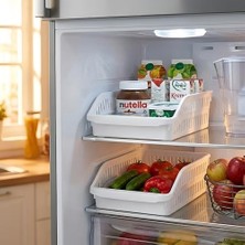 Aesco Life Orgamix 2’li Geniş ve Sığ Düzenleyici Set – Buzdolabı, Dolap ve Çekmece Içi Için Kanallı, Saplı Çok Amaçlı Sepet