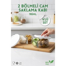 Nandy Home 4'lü Set 2 Bölmeli Cam Saklama Kabı - Kapaklı ve Bölmeli Saklama Kabı