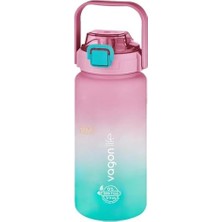 Aesco 1500ML Pipetli/pipetsiz Kullanım Kulplu Askılı Çift Renkli Tritan Motivasyon Matarası (Pembe-Mavi)