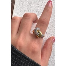 Leo'Stone V.ı.p Çift Renk Seri Love Bond Düğüm Tasarım Zirkon Taşlı Ayarlanabilir Çelik Yüzük