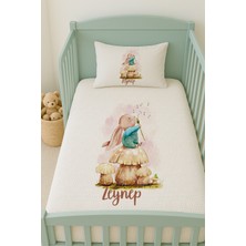 Lilabio %100 Pamuk Isme Özel Isimli 100X150 cm Pike Seti Mantar Üstünde Tavşan