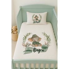 Lilabio %100 Pamuk Isme Özel Isimli 100X150 cm Pike Seti Şapkalı Fil