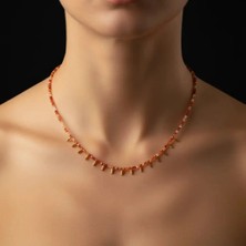 G&A Jewels Doğal Karnelyan Boncuklu Kolye | Zarif 925 Ayar Gümüş & Altın Kaplama Charm'lı | Kadınlar İçin Doğal Taş Takı, Mükemmel Hediye