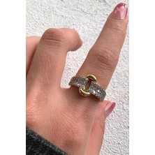 Leo'Stone V.ı.p Çift Renk Seri Link Love Tasarım Zirkon Taşlı Ayarlanabilir Çelik Yüzük