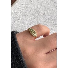 Leo'Stone Gold Plaka Gök Yüzü Işlemeli Ayarlanabilir Serçe Parmak Yüzüğü