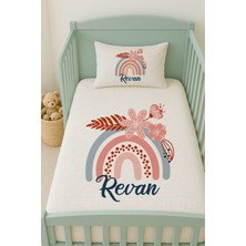 Lilabio %100 Pamuk Isme Özel Isimli 100X150 cm Pike Seti Çiçekli Gökkuşağı