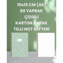 10X15 cm (A6) Yeşil Renkli 80 Yaprak Çizgili Karton Kapak Telli Not Defteri