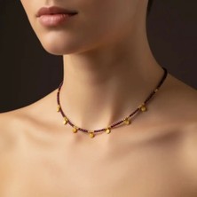 G&A Jewels Doğal Garnet (Lal Taşı) Boncuklu Kolye | Zarif 925 Ayar Gümüş & Altın Kaplama Charm'lı | Kadınlar İçin Doğal Taş Takı, Hediye