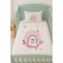 Lilabio %100 Pamuk Isme Özel Isimli 100X150 cm Pike Seti Pembe Gökkuşağı