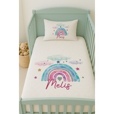Lilabio %100 Pamuk Isme Özel Isimli 100X150 cm Pike Seti Bulutlu Gökkuşağı