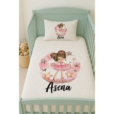 Lilabio %100 Pamuk Isme Özel Isimli 100X150 cm Pike Seti Pembeli Balerin