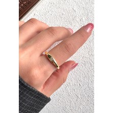 Leo'Stone Gold Zirkon Taşlı Yıldız Işlemeli Tasarım Ince Ayarlanabilir Serçe Parmak Yüzüğü