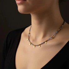 G&A Jewels Doğal Sodalit Boncuklu Kolye | Zarif 925 Ayar Gümüş & Altın Kaplama Charm'lı | Kadınlar İçin Doğal Taş Takı, Hediye