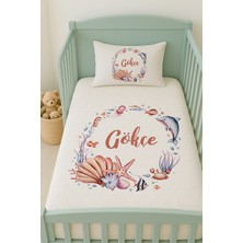 Lilabio %100 Pamuk Isme Özel Isimli 100X150 cm Pike Seti Denizkabuğu ve Yunus