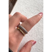 Leo'Stone V.ı.p Çift Renk Seri Everyday Luxe Tasarım Ikili Görünüm Zirkon Taşlı Ayarlanabilir Çelik Yüzük