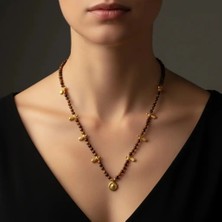 G&A Jewels El Yapımı Kaplan Gözü Taşlı Kolye - 925 Ayar Gümüş Altın Kaplama Charm Detaylı