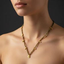 G&A Jewels El Yapımı Yeşil Garnet Taşlı Kolye - 925 Ayar Gümüş Altın Kaplama Charm Detaylı